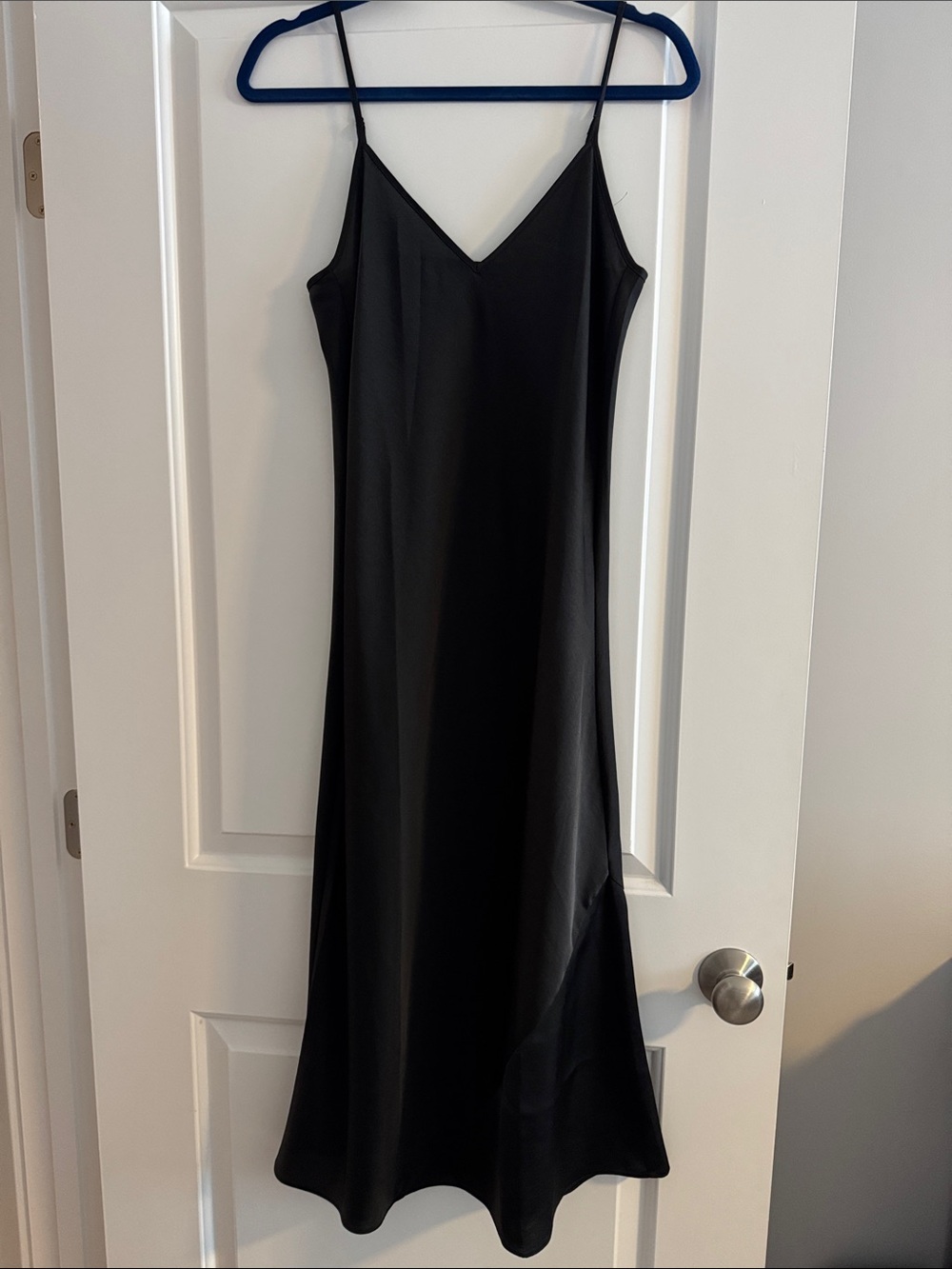 Knix Papaya Satin Black Slip Dress with Spaghetti Straps